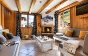 Lounge with fire place in ski chalet Snow Valley